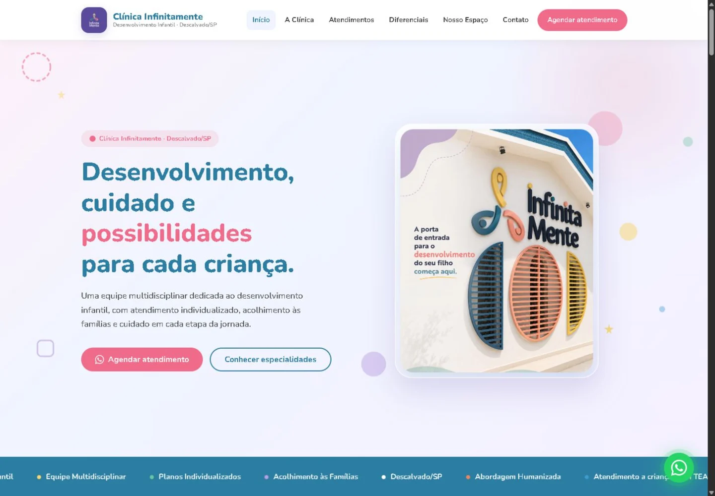 Homepage do site publicado de Clínica Infinitamente