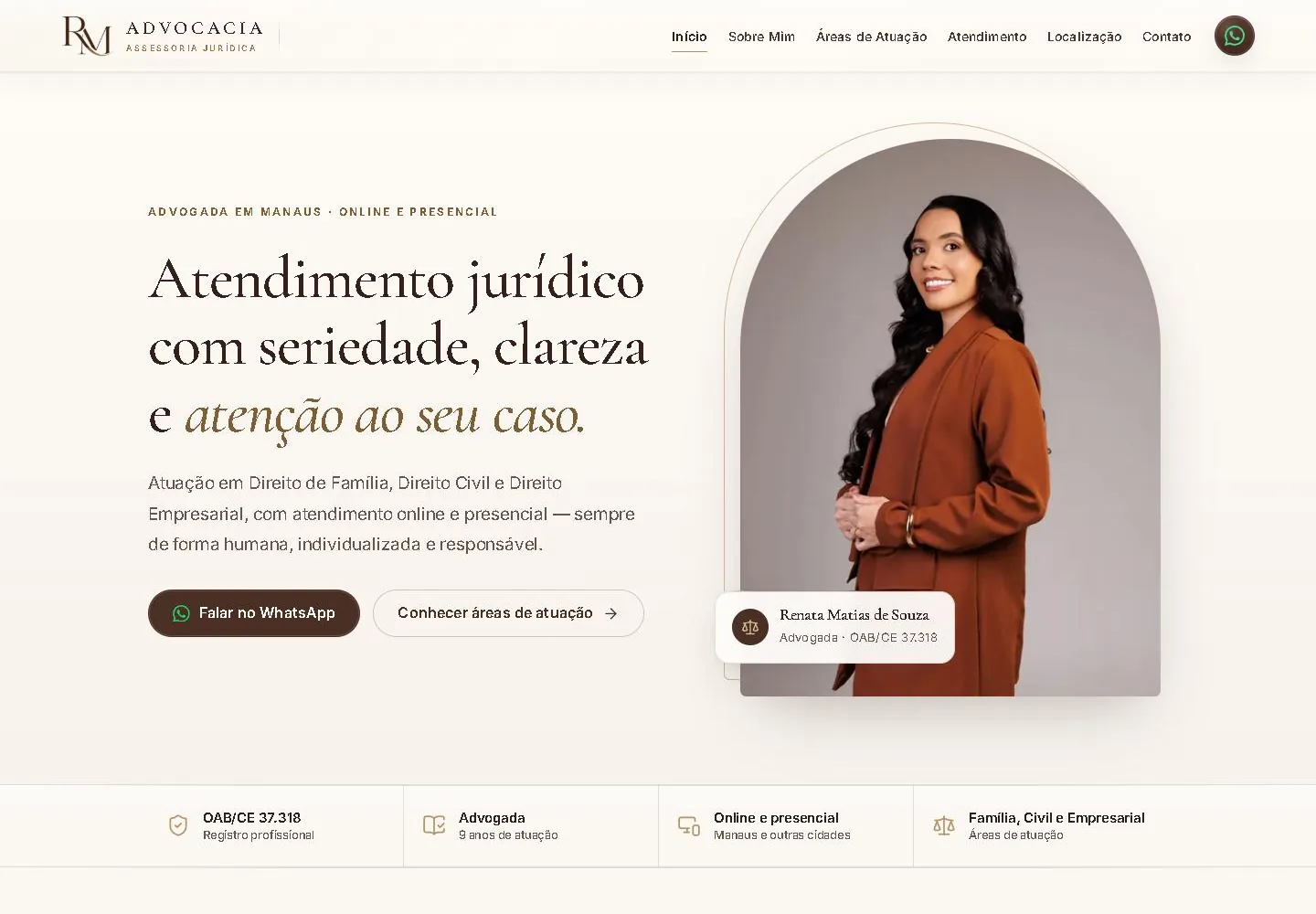 Homepage do site publicado de RM Advocacia