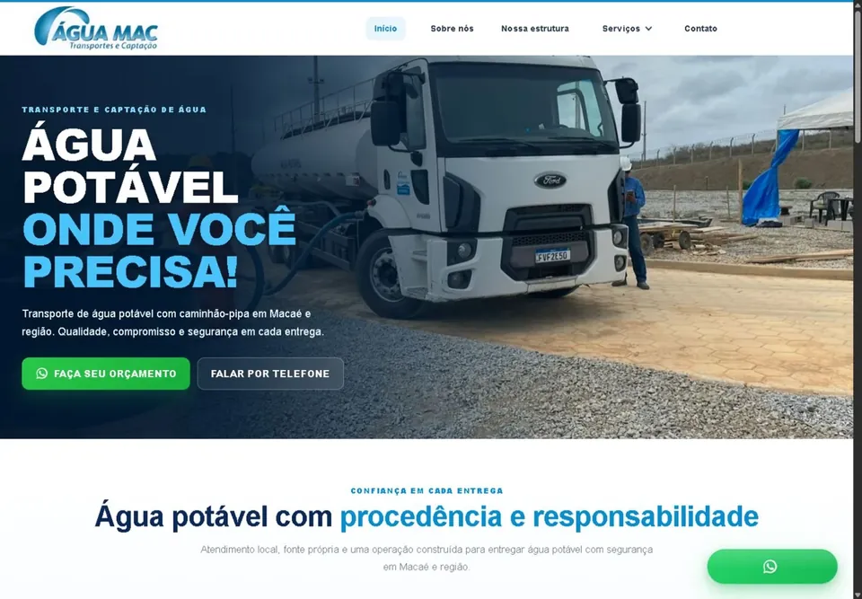 Página inicial do site Água Mac, criado pela Nuvzora