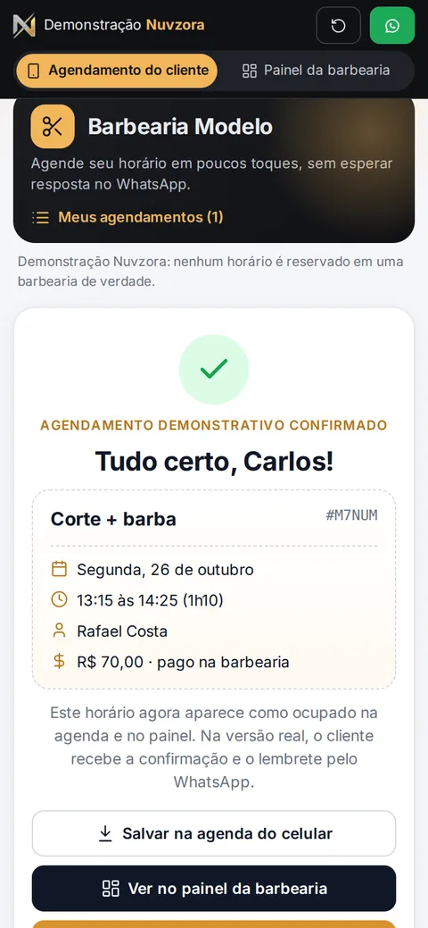 Comprovante do agendamento demonstrativo